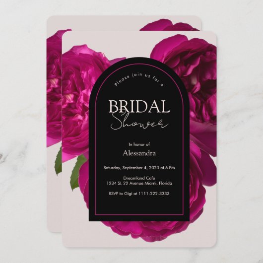 Dunkelrosa Rosen Romantisches Brautparty Einladung (Vorne/Hinten)