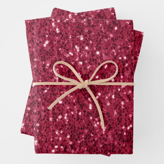 Dunkelrosa rote Magenta Imitate Glitzern Glitzer Geschenkpapier Set (Beispiel)