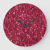 Dunkelrosa rote Magenta Imitate Glitzern Glitzer Große Wanduhr (Vorderseite)