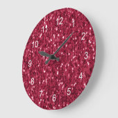 Dunkelrosa rote Magenta-Imitate Glitzern mit Zahle Große Wanduhr (Winkel)