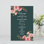 Dunkelrosa rote Rosen Grünes Hochzeitsprogramm (Stehend Vorderseite)