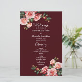Dunkelrosa rote Rosen-Hochzeitsprogramm (Stehend Vorderseite)