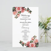 Dunkelrosa rote Rosen Hochzeitsprogramm (Stehend Vorderseite)