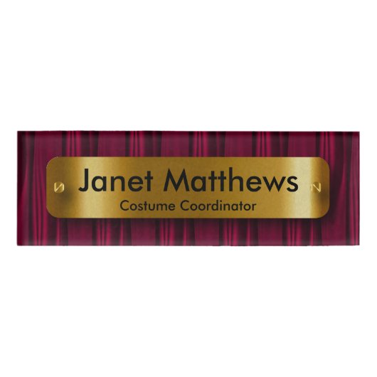 Dunkelrosa Satin-Band mit Gold-Label-Plakat Namenschild (Vorderseite)