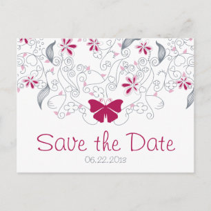 Dunkelrosa Schmetterlingsfleck Save the Date Postk Ankündigungspostkarte