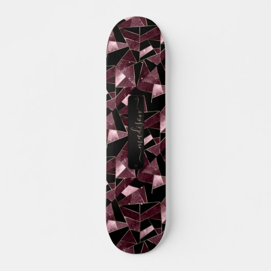Dunkelrosa, Schwarz und Gold Abstraktes Muster Skateboard (Vorne)