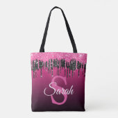 Dunkelrosa Schwarzer Glitzer Monogram Modern Luxus Tasche (Rückseite)