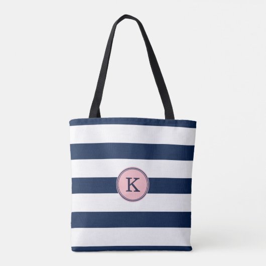 Dunkelrosa-Streifen Monogram Tote Bag Tasche (Rückseite)