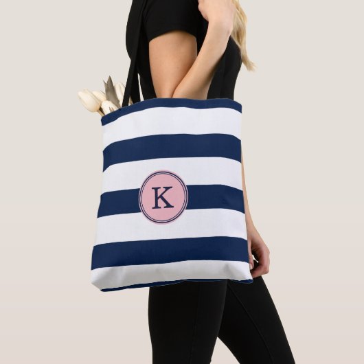 Dunkelrosa-Streifen Monogram Tote Bag Tasche (Von Nahem)