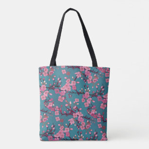 Dunkelrosa und Aquamarines Blossom-Muster Tasche