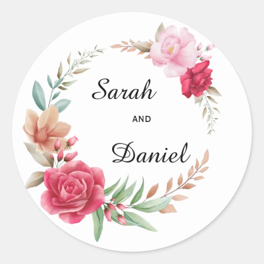 Dunkelrosa und hellrosa Rose Roter Umschlag Aufkle Runder Aufkleber (Vorderseite)