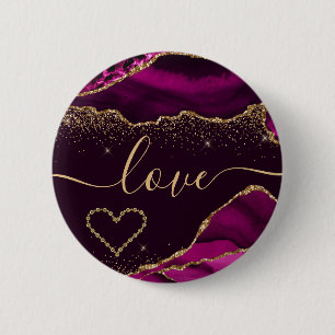 Dunkelrosa und Imitate Gold Glitzer Agate Valentin Button