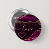 Dunkelrosa und Imitate Gold Glitzer Agate Valentin Button (Vorne & Hinten)
