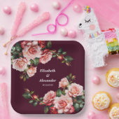 Dunkelrosa und rote Rosen bordeauxrote Hochzeit Pappteller (Party)