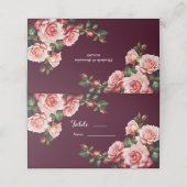 Dunkelrosa und rote Rosen bordeauxrote Hochzeit Platzkarte (Außenseite Aufgefaltet)
