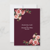 Dunkelrosa und rote Rosen bordeauxrote Hochzeit RSVP Karte (Rückseite)