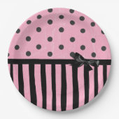 Dunkelrosa und schwarzer Polka-Dot gestrichene Pap Pappteller (Vorderseite)