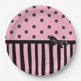 Dunkelrosa und schwarzer Polka-Dot gestrichene Pap Pappteller