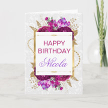 Dunkelrosa und violette Blumen Geburtstag