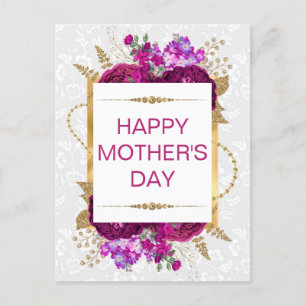 Dunkelrosa und violette Blumen Muttertag  Postkarte