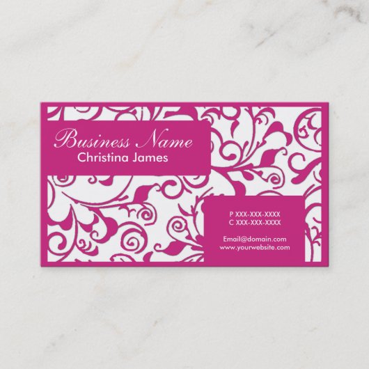 Dunkelrosa, weiße Damast berufliche Visitenkarten Visitenkarte (Vorderseite)