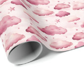 Dunkelrosa Wolken und Sterne Geschenkpapier (Rolleneckpunkt)