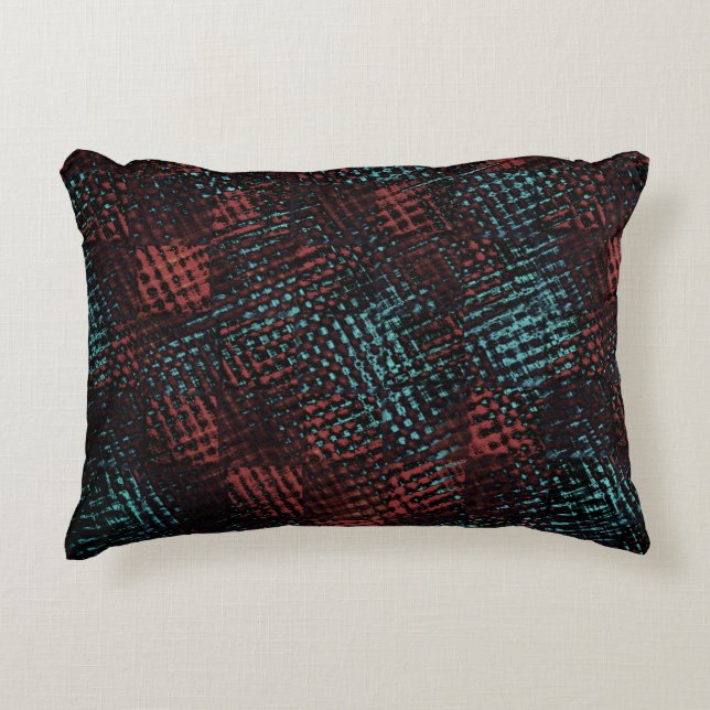 Dunkelrot, blau, Kratzer, Quadrat oder Würfel Dekokissen (Vorderseite)