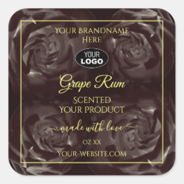 Dunkelrot-braune blühende Rose Produktmarken Logo Quadratischer Aufkleber