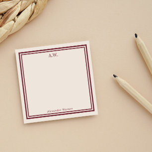 Dunkelrot & Cremeweiß Monogramm Post-it Klebezettel