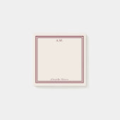Dunkelrot & Cremeweiß Monogramm Post-it Klebezettel (Vorderseite)