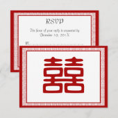 Dunkelrot Doppelglücklich - Extravagant RSVP Karte (Vorne/Hinten)