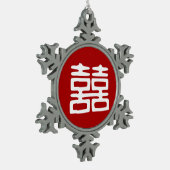 Dunkelrot Doppelglücklich - kühl Schneeflocken Zinn-Ornament (Links)