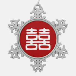 Dunkelrot Doppelglücklich - kühl Schneeflocken Zinn-Ornament