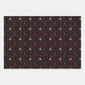 Dunkelrot-Elfenbeinfarben-Blume auf schwarz Geschenkpapier Set (Vorderseite 3)