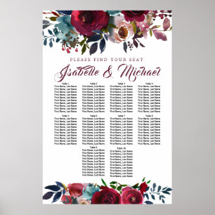Dunkelrot-florale 10-Tisch-Hochzeitstabelle Poster