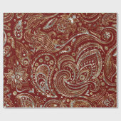 Dunkelrot & Gold Floral Paisley Geschenkpapier (Flach)