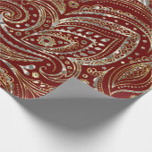 Dunkelrot & Gold Floral Paisley Geschenkpapier (Ecke)