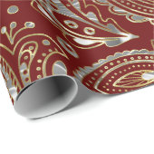 Dunkelrot & Gold Floral Paisley Geschenkpapier (Rolleneckpunkt)