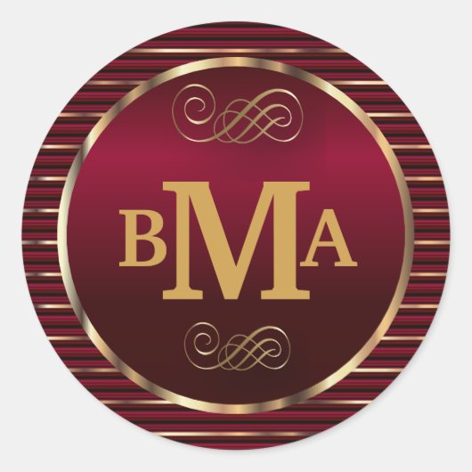 Dunkelrot-Gold-Monogramm-Umschlag Aufkleber (Vorderseite)