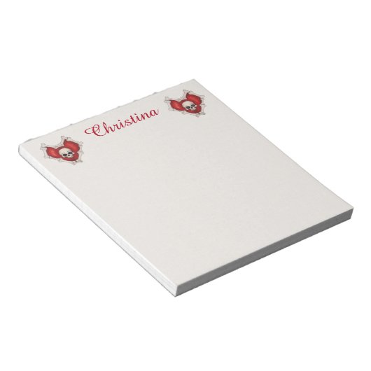 Dunkelrot-gotische Herzen in Knochenschädeln einge Notizblock (angewinkelt)