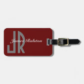 Dunkelrot, grau und weiß Monogramm, personalisiere Gepäckanhänger (Vorderseite horizontal)