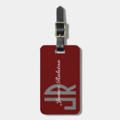 Dunkelrot, grau und weiß Monogramm, personalisiere Gepäckanhänger (Vorderseite vertikal)