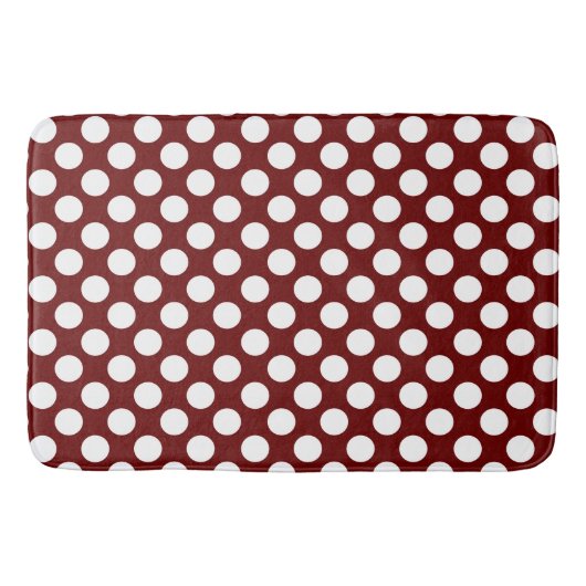 Dunkelrot: Grosses, weißes Polka Dot Muster Badematte (Vorderseite)