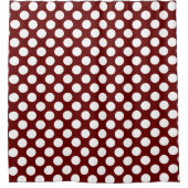 Dunkelrot: Grosses, weißes Polka Dot Muster Duschvorhang (Vorderseite)
