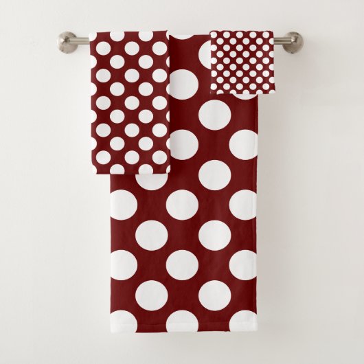 Dunkelrot : Grosses weißes Polka Dot Pattern Badhandtuch Set (Insitu)
