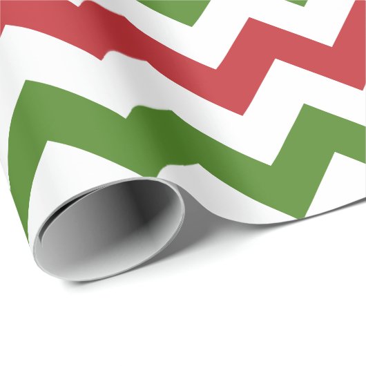 Dunkelrot, Grün und Weiß Zickzack Geschenkpapier (Rolleneckpunkt)