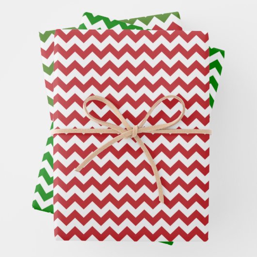Dunkelrot, Grün und Weiß Zickzack Geschenkpapier Set (Beispiel)