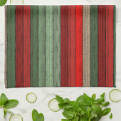 Dunkelrot-grünes Weathered-Holzplanken-Muster Geschirrtuch (Gefaltet)