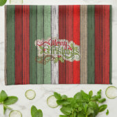 Dunkelrot-grünes Weathered-Holzplanken-Muster Geschirrtuch (Gefaltet)