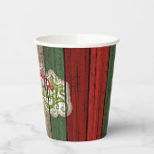 Dunkelrot-grünes Weathered-Holzplanken-Muster Pappbecher (Links)
